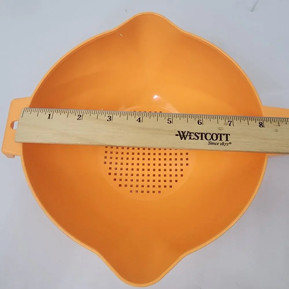 Tupperware Large Strainer Colander #1523 2Qt Rare Tangerine Double Spout NWOT